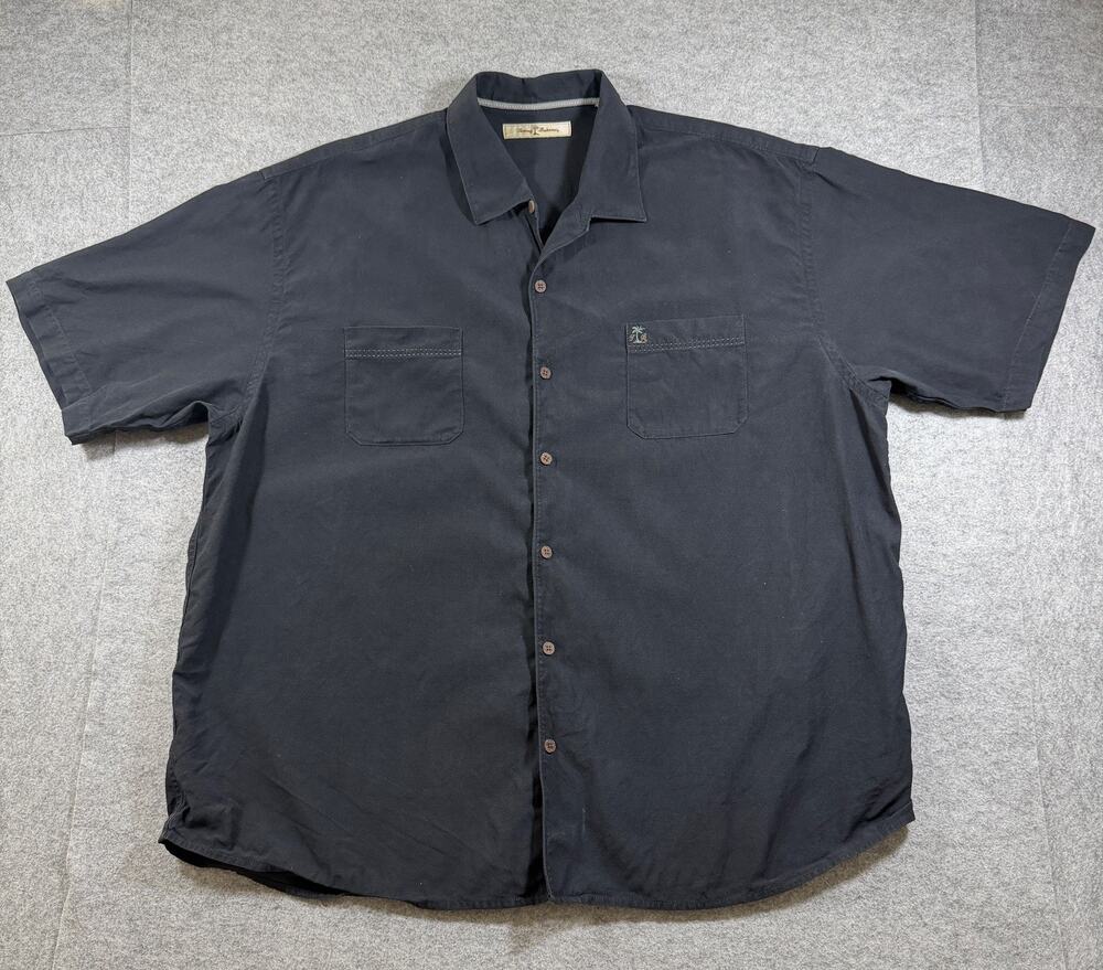 Vintage 90s Tommy Bahama Silk Camp Shirt Mens XXL Black SS Button Up Preppy